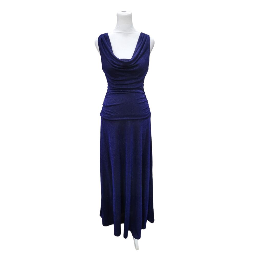Nightway Ruched Sleeveless Maxi Dress Womens Size 4 Sparkle Blue Elegant Evening